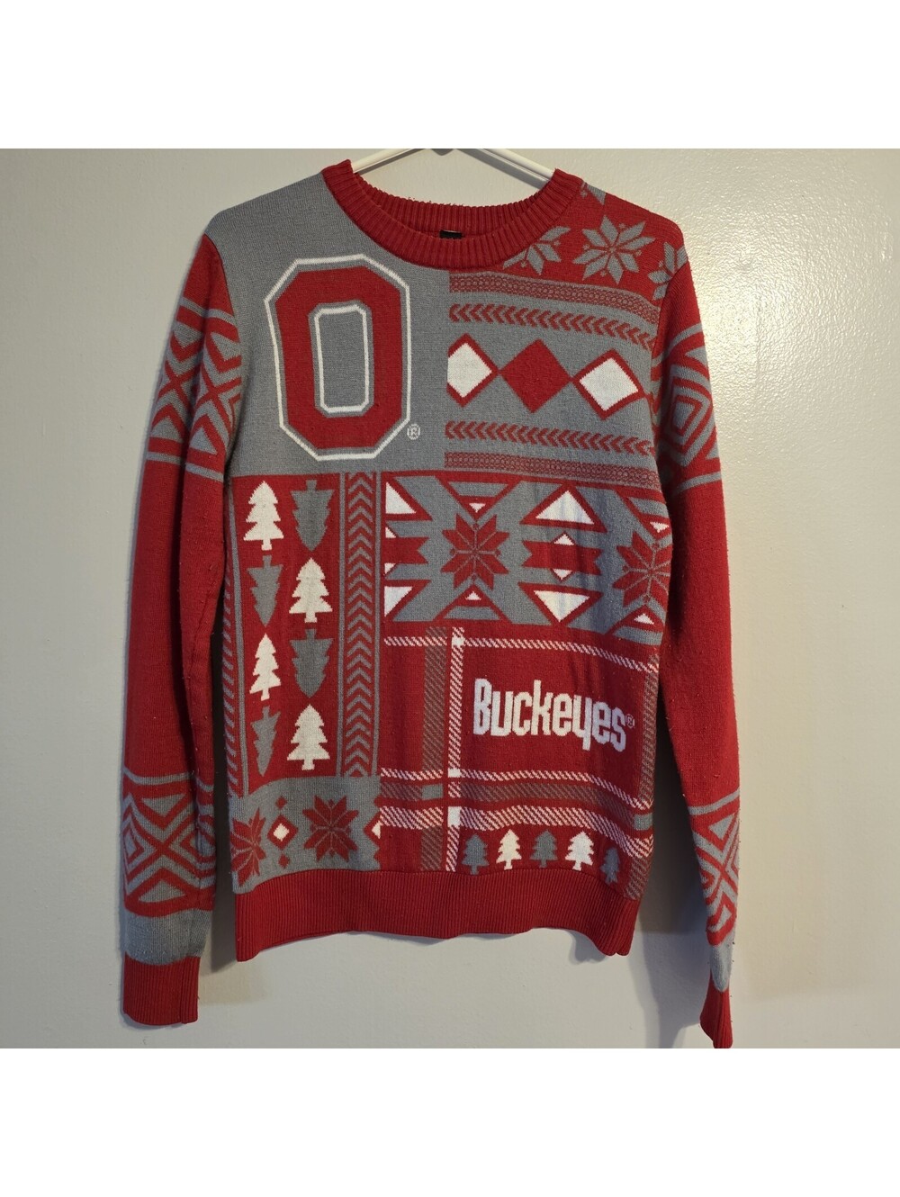 Ohio State Buckeyes Ugly Christmas Sweater Small Red Gray NCAA Knit